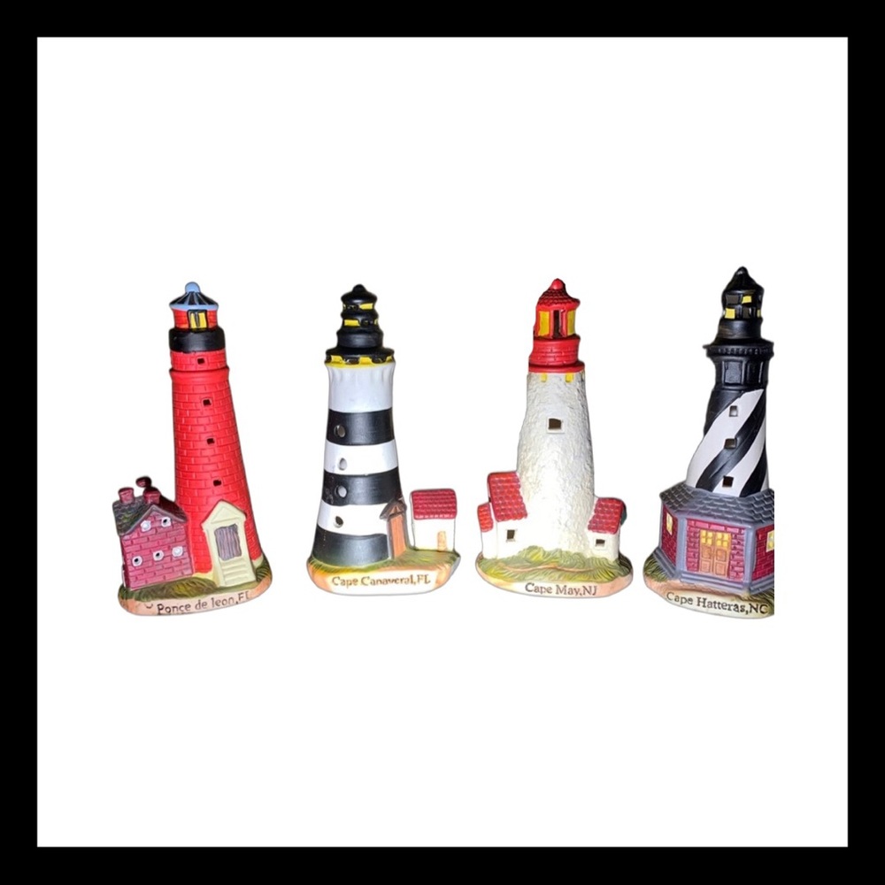 Hand Painted Ceramic Lighthouses Set of Four